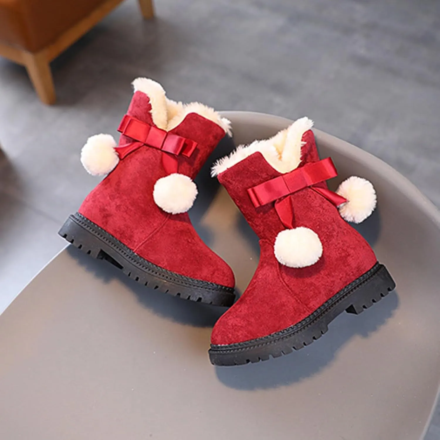 Boots for Girls Little Girls Suede Ankle Boots Slip-on Short Booties Winter Snow Boots Cozy Comfortable Walking Shoes
