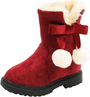 Boots for Girls Little Girls Suede Ankle Boots Slip-on Short Booties Winter Snow Boots Cozy Comfortable Walking Shoes