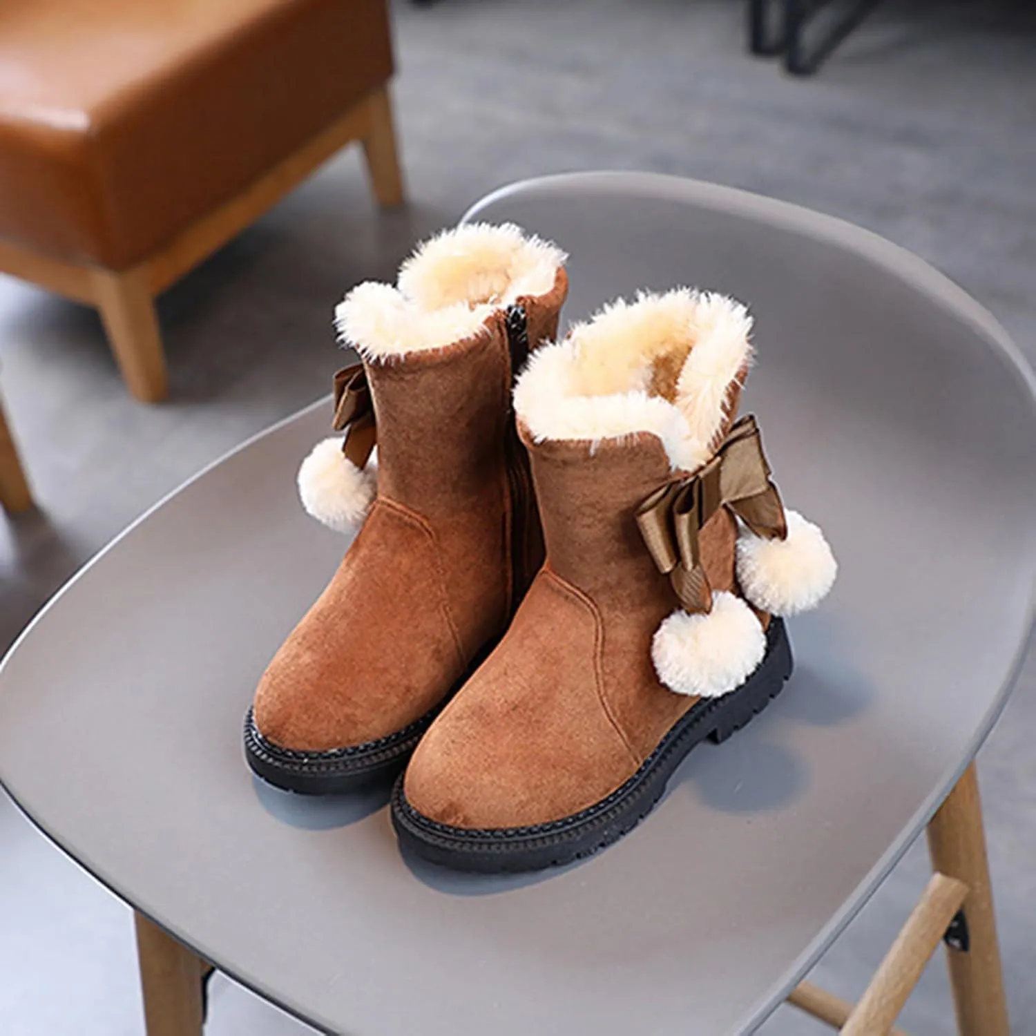 Boots for Girls Little Girls Suede Ankle Boots Slip-on Short Booties Winter Snow Boots Cozy Comfortable Walking Shoes