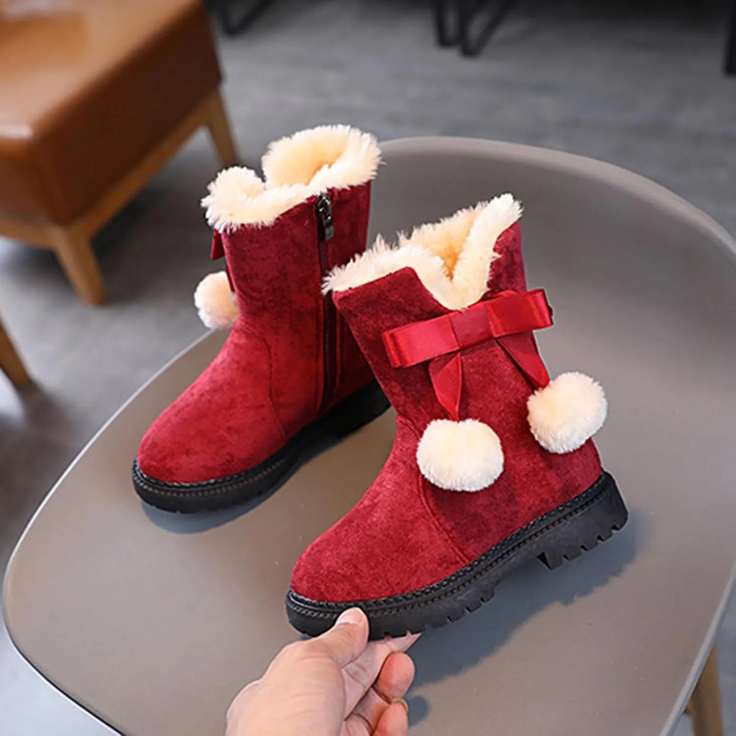 Boots for Girls Little Girls Suede Ankle Boots Slip-on Short Booties Winter Snow Boots Cozy Comfortable Walking Shoes