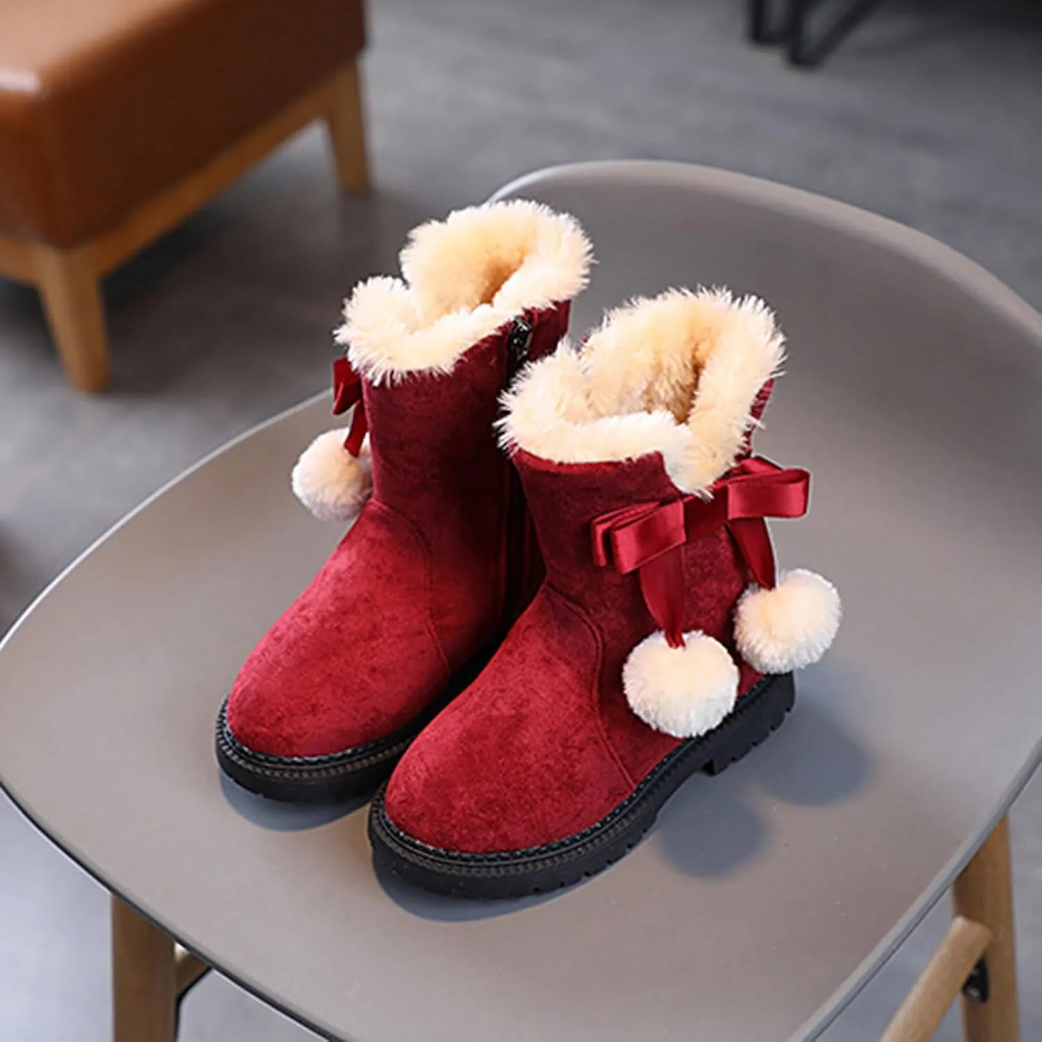 Boots for Girls Little Girls Suede Ankle Boots Slip-on Short Booties Winter Snow Boots Cozy Comfortable Walking Shoes