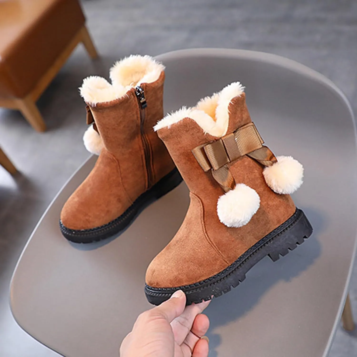 Boots for Girls Toddler Warm Fall Winter Snow Boots Kids Slip on Sneakers Anti-Slip Cozy Walking Ankle Single Shoes
