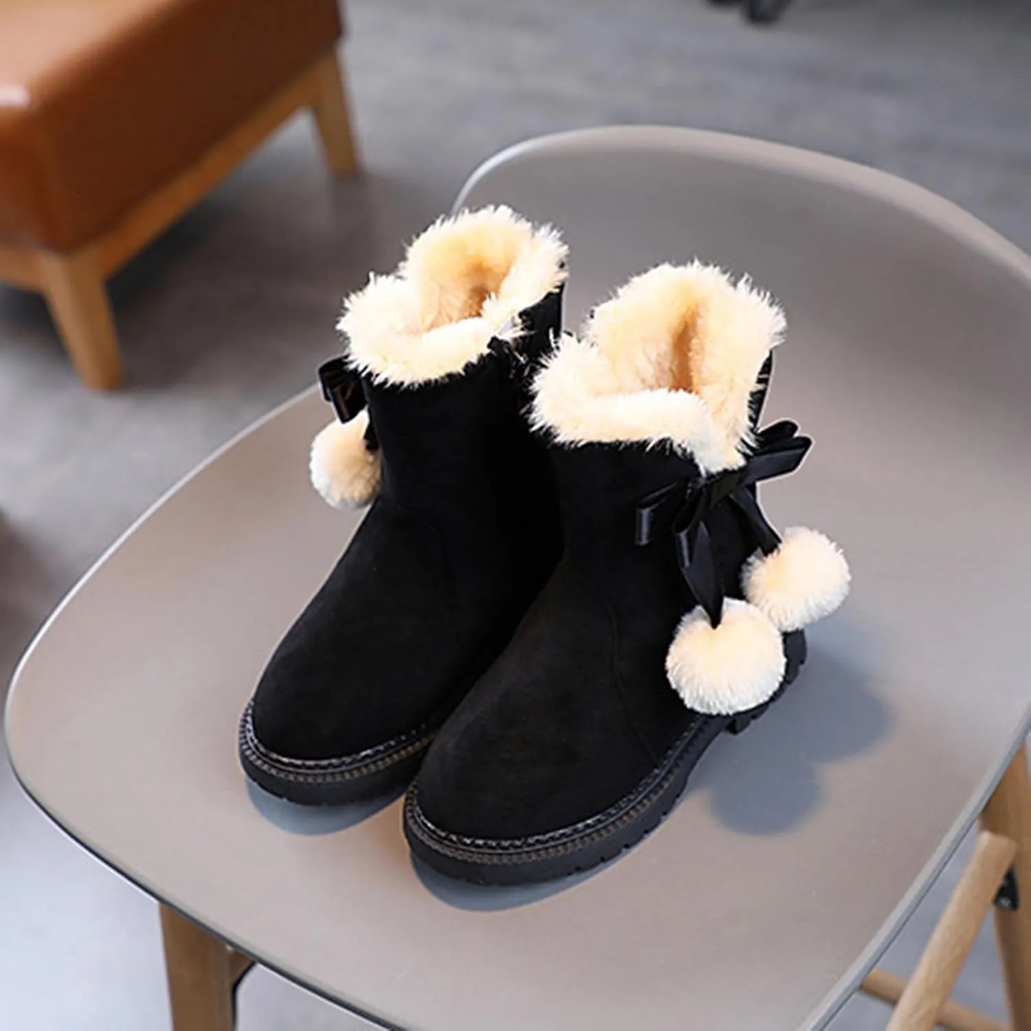 Boots for Girls Toddler Warm Fall Winter Snow Boots Kids Slip on Sneakers Anti-Slip Cozy Walking Ankle Single Shoes