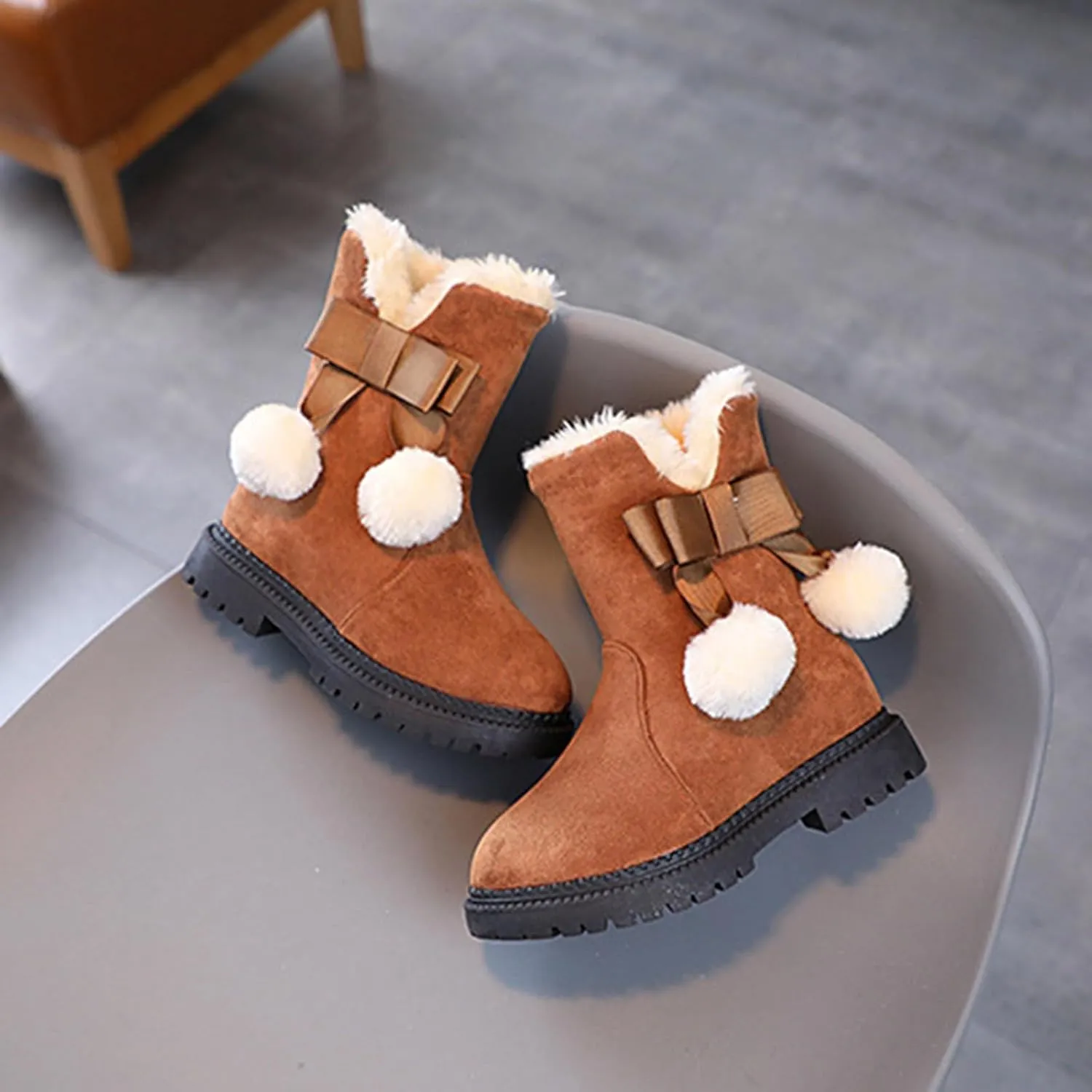 Boots for Girls Toddler Warm Fall Winter Snow Boots Kids Slip on Sneakers Anti-Slip Cozy Walking Ankle Single Shoes