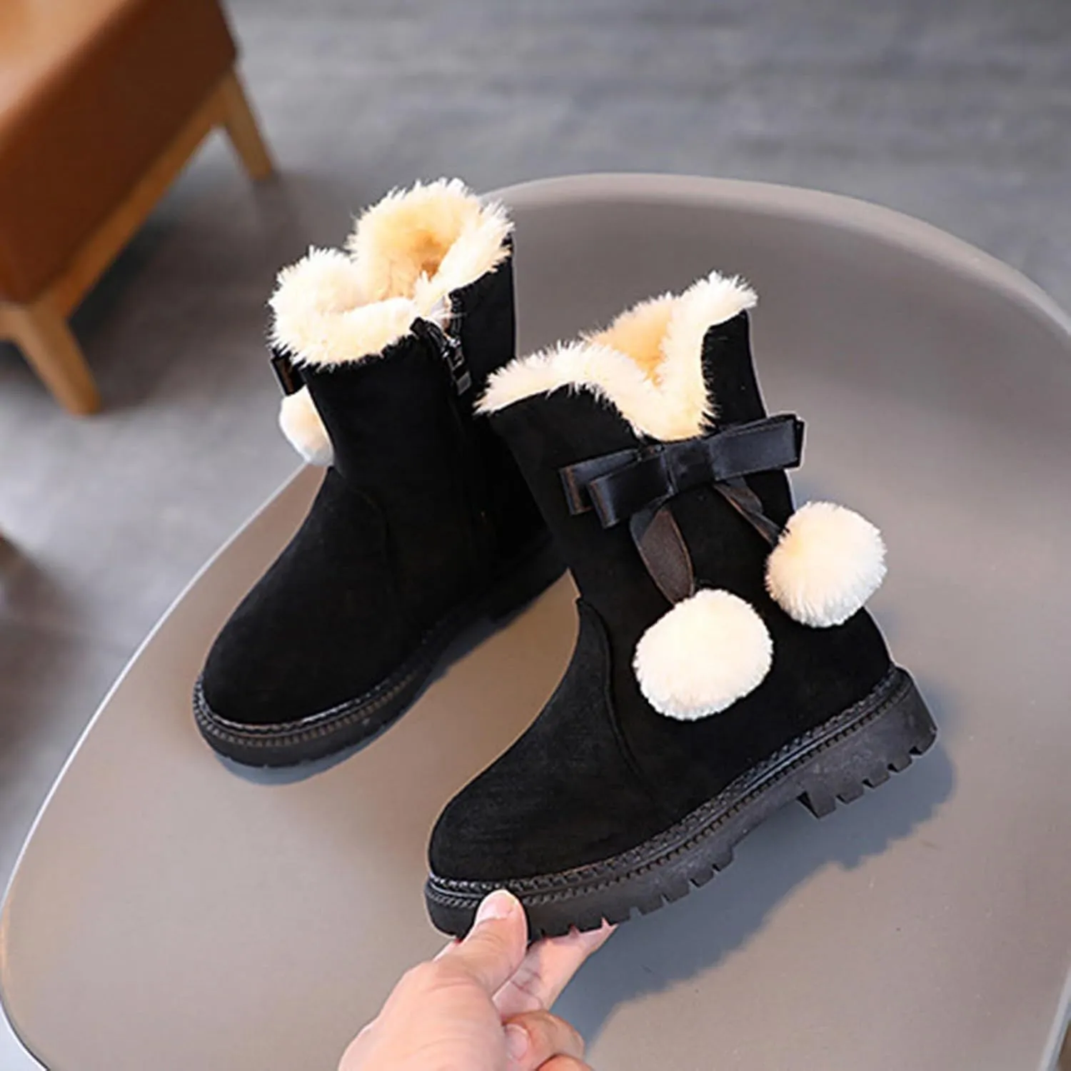 Boots for Girls Toddler Warm Fall Winter Snow Boots Kids Slip on Sneakers Anti-Slip Cozy Walking Ankle Single Shoes