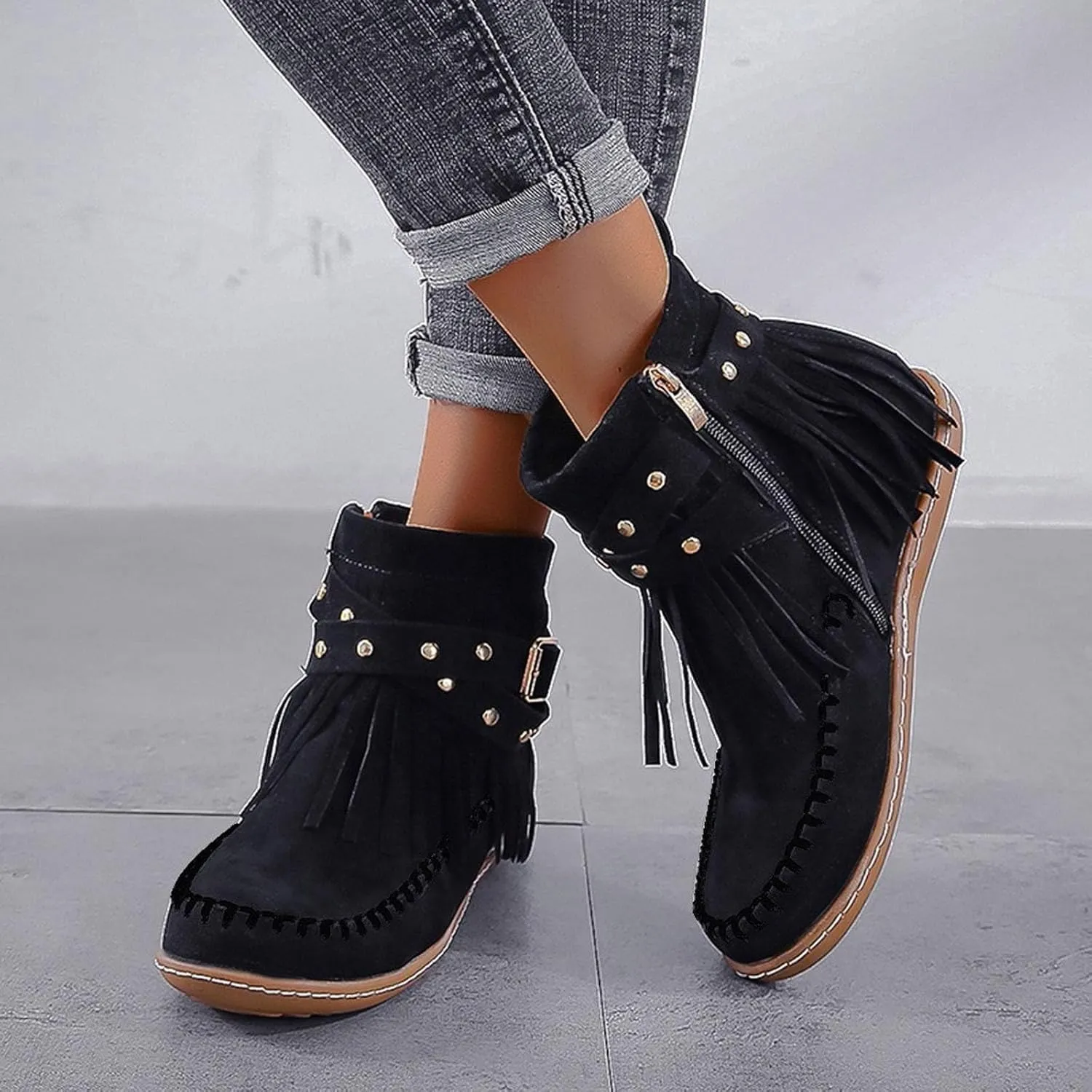 Boots for Women, Ladies Leather Lace Up Wedge Low Heels Non Slip Ankle Boots With Side Zip Winter Fall Short Walking Boots