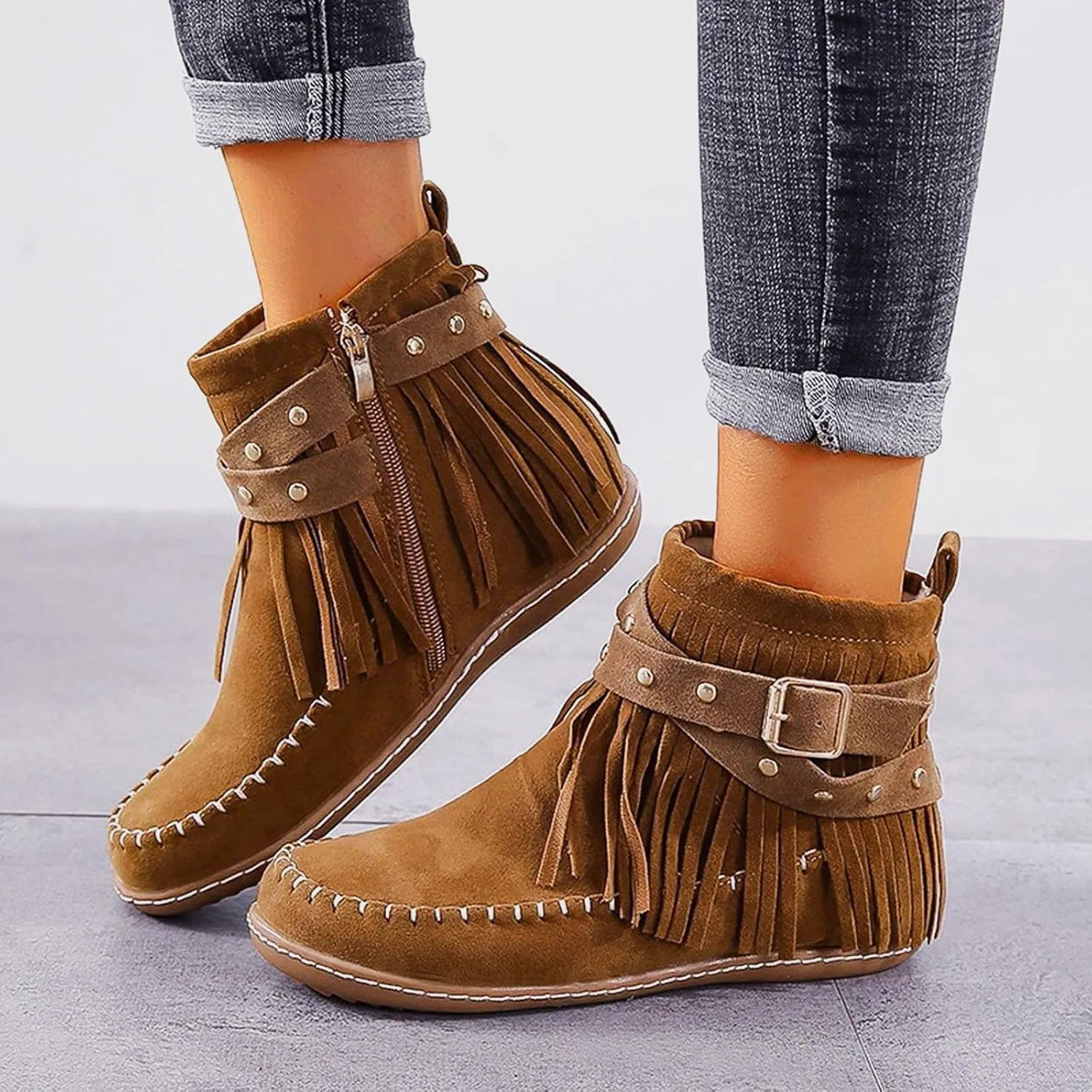 Boots for Women, Ladies Leather Lace Up Wedge Low Heels Non Slip Ankle Boots With Side Zip Winter Fall Short Walking Boots
