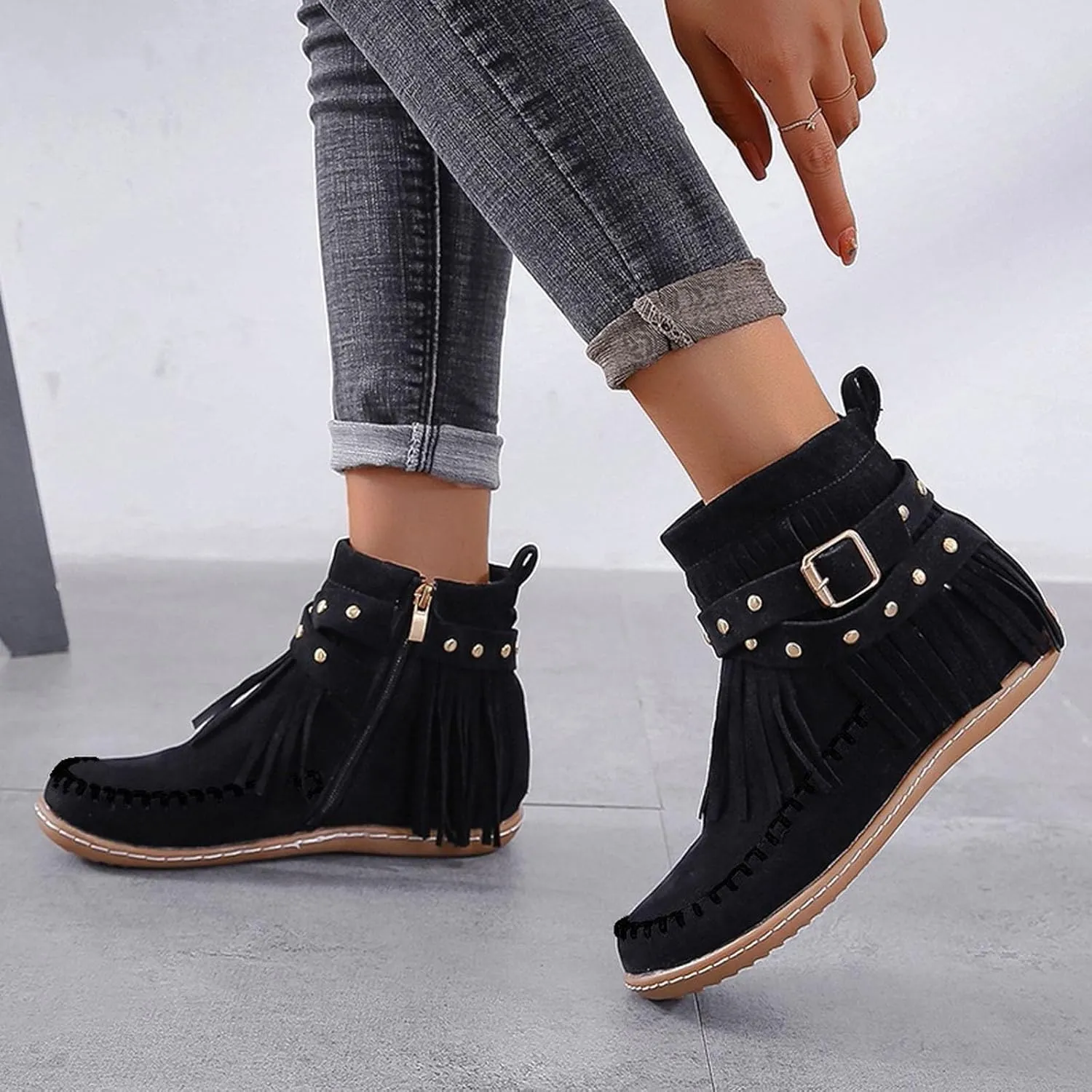 Boots for Women, Ladies Leather Lace Up Wedge Low Heels Non Slip Ankle Boots With Side Zip Winter Fall Short Walking Boots