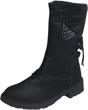 Boots for Women, Low Heel Warm Non Slip Outdoor Shoes Trendy Winter Mid Calf Side Zip Western Platform Hiking Booties