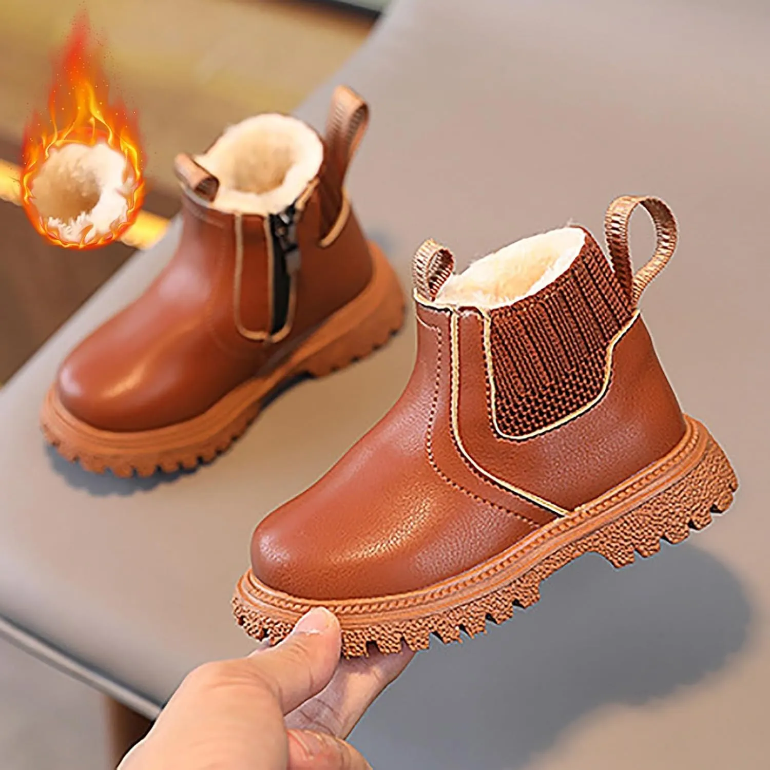 Boys Girls Leather Hiking Snow Boots Little Kid High Top Dress Shoes Lace Up/Zip Booties Comfort Ankle Boots