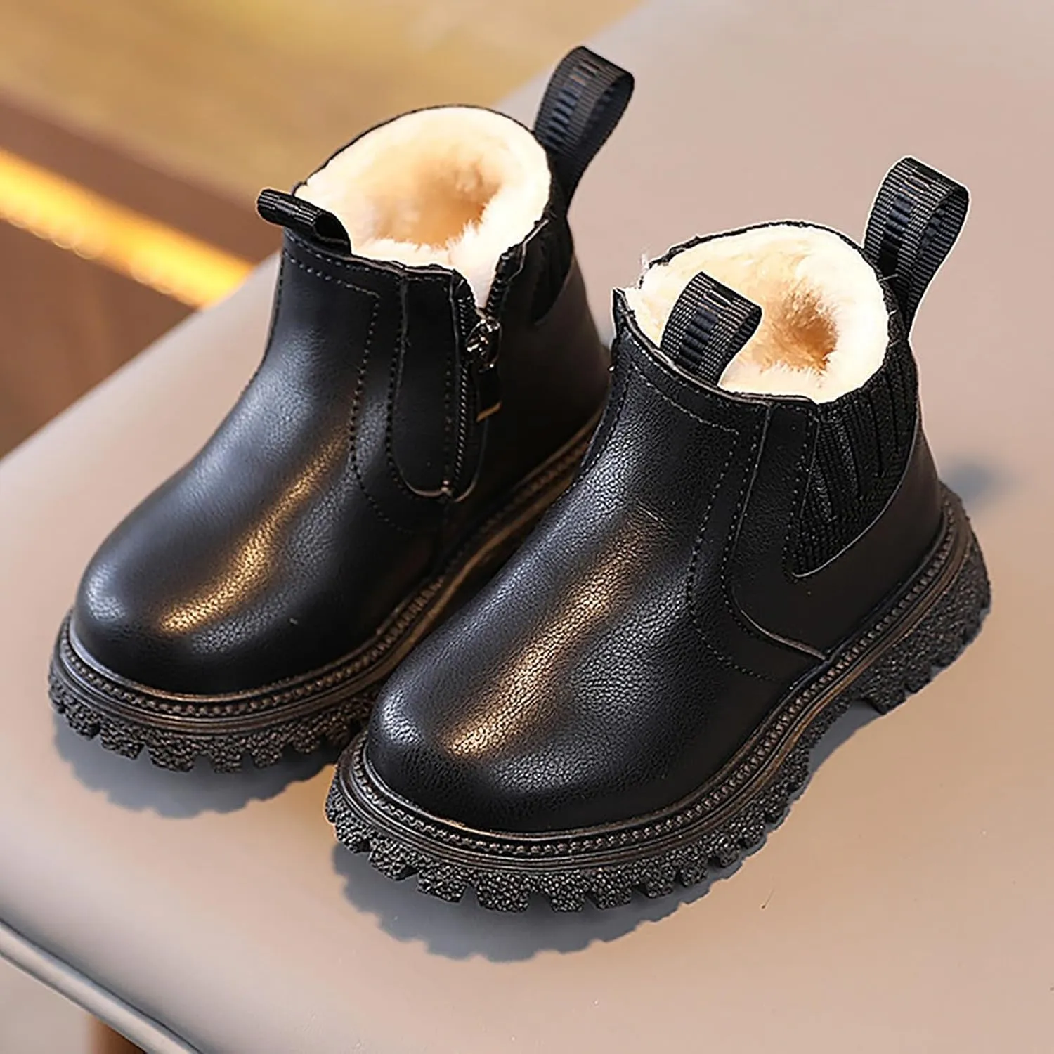 Boys Girls Leather Hiking Snow Boots Little Kid High Top Dress Shoes Lace Up/Zip Booties Comfort Ankle Boots