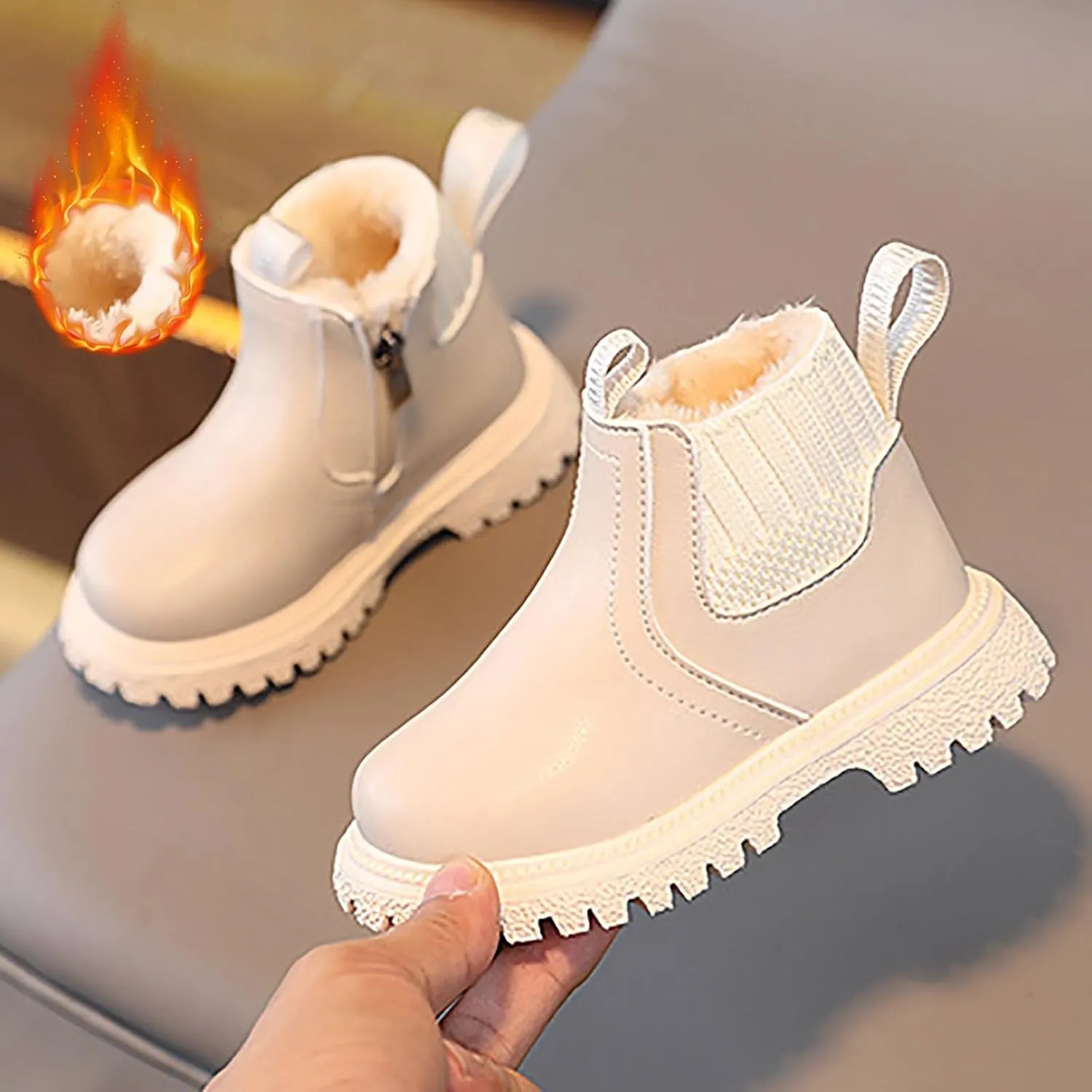 Boys Girls Leather Hiking Snow Boots Little Kid High Top Dress Shoes Lace Up/Zip Booties Comfort Ankle Boots