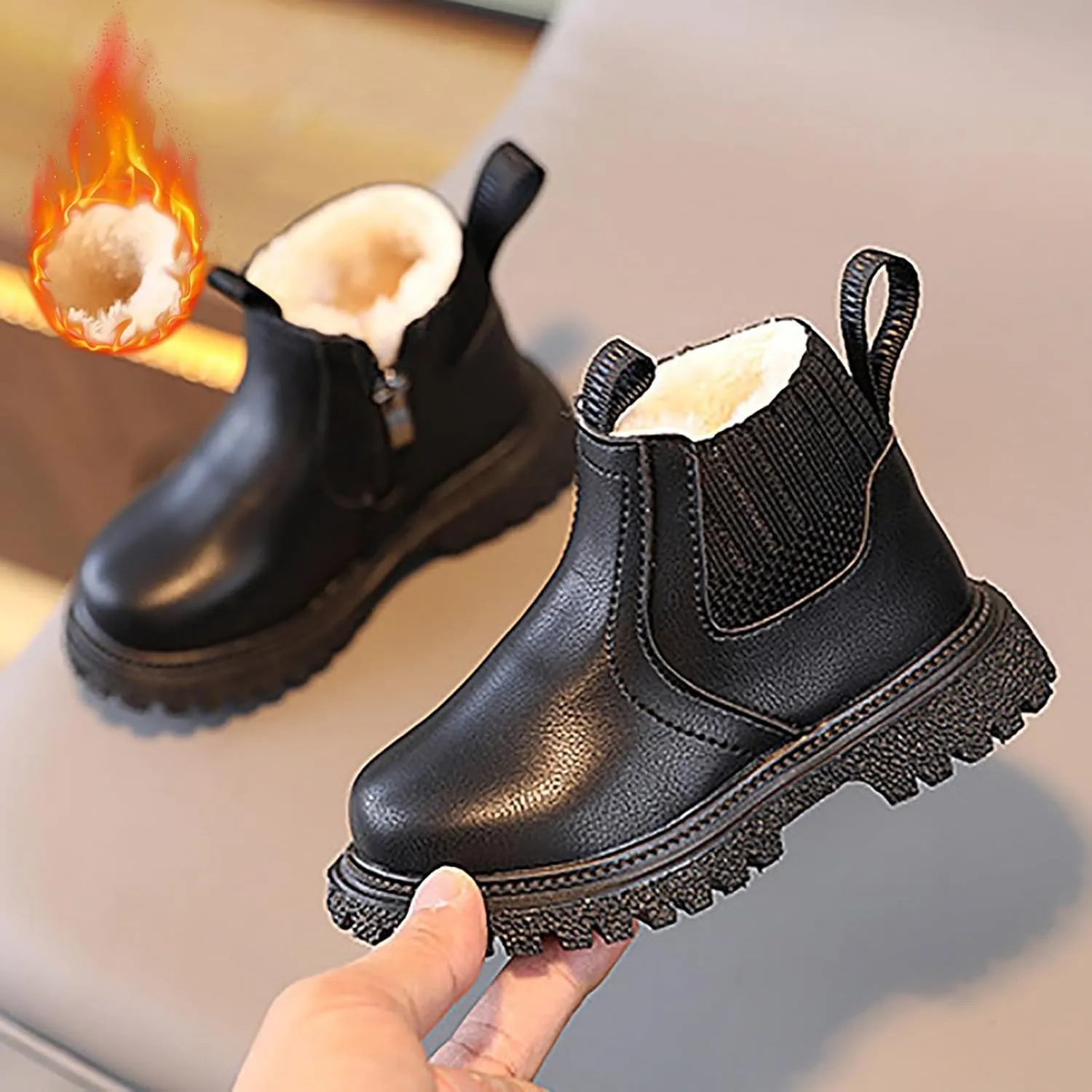 Boys Girls Leather Hiking Snow Boots Little Kid High Top Dress Shoes Lace Up/Zip Booties Comfort Ankle Boots