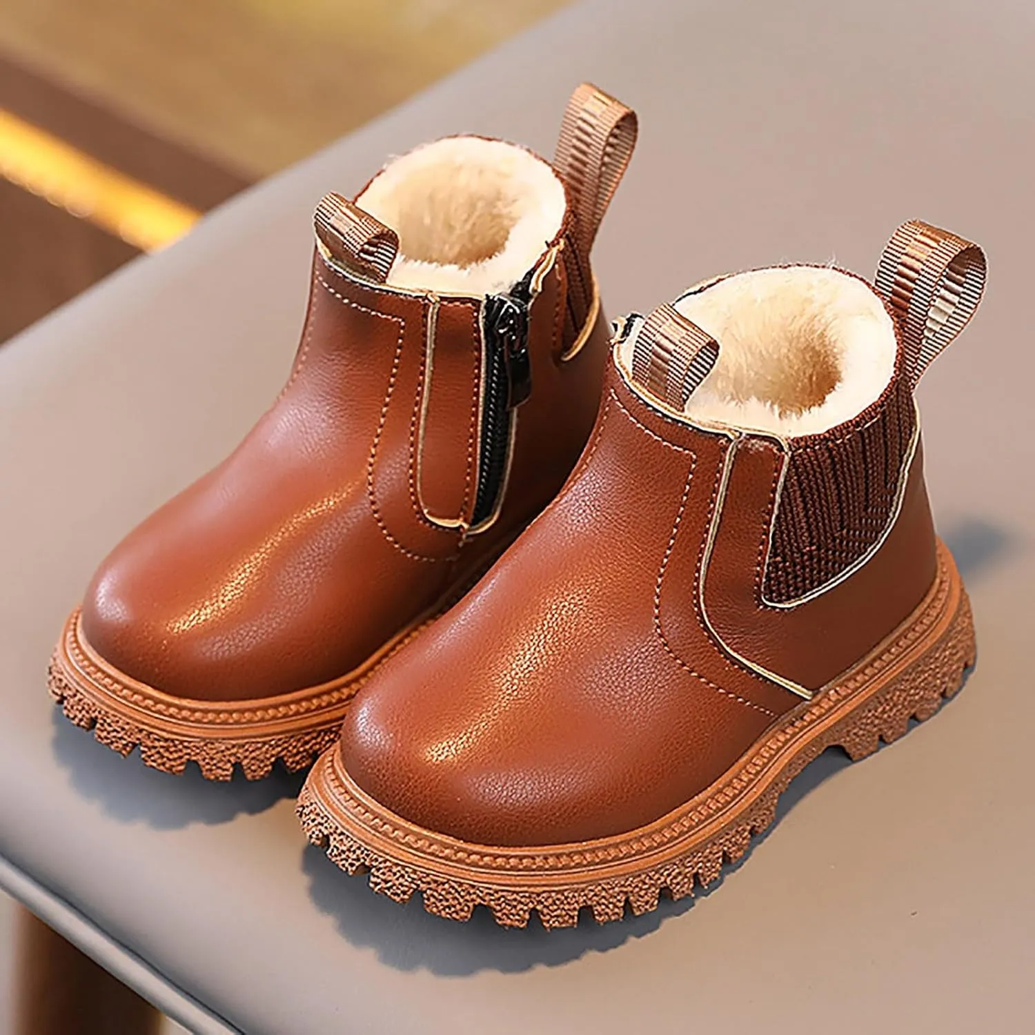 Boys Girls Leather Hiking Snow Boots Little Kid High Top Dress Shoes Lace Up/Zip Booties Comfort Ankle Boots