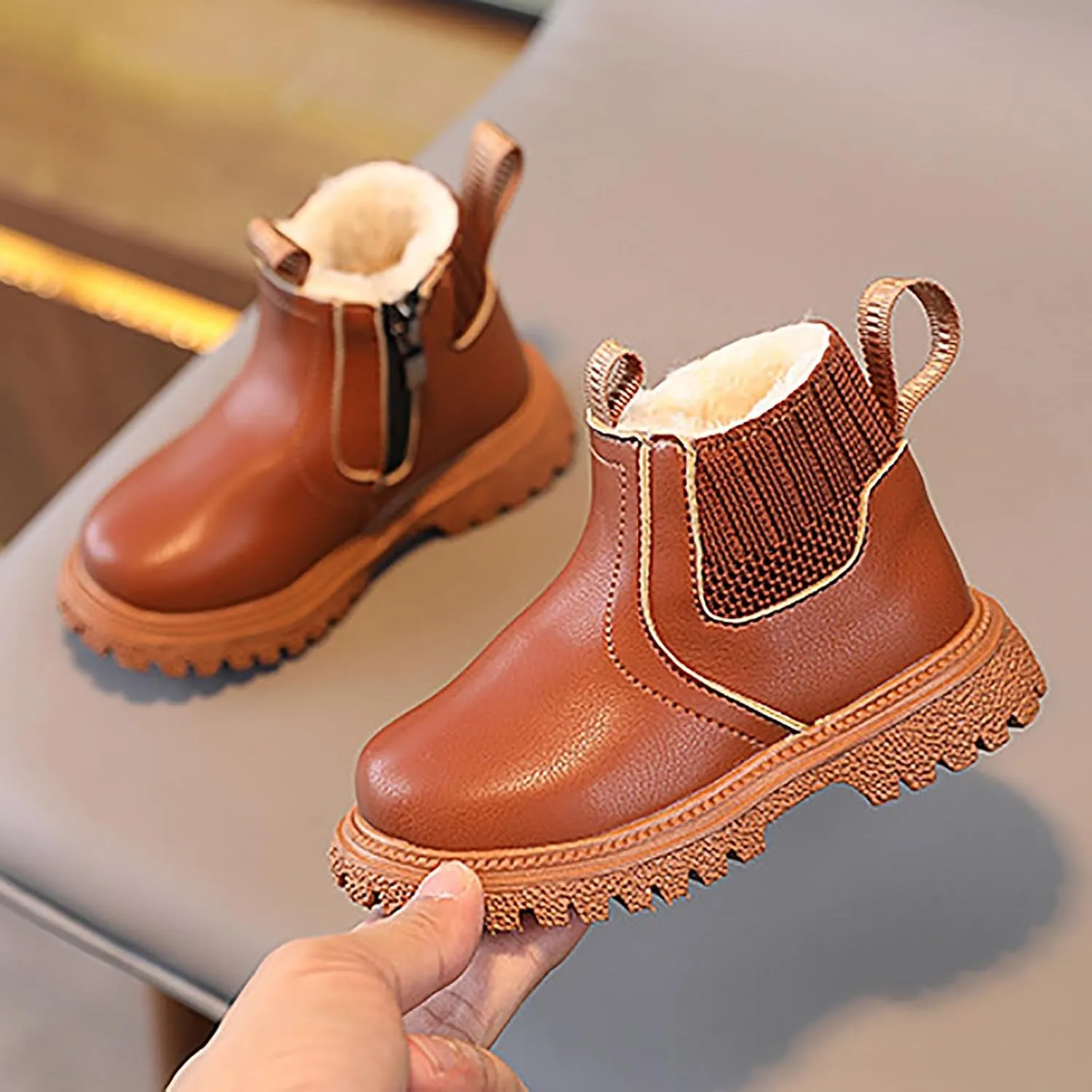 Boys Girls Leather Hiking Snow Boots Little Kid High Top Dress Shoes Lace Up/Zip Booties Comfort Ankle Boots