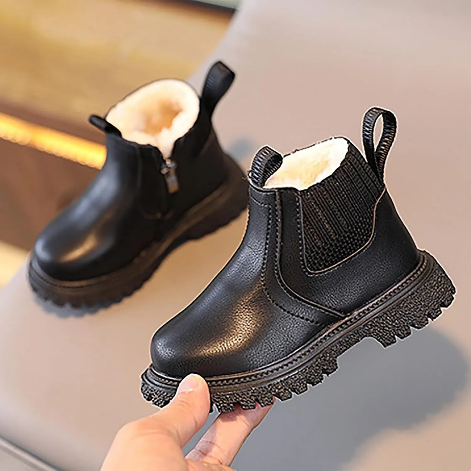 Boys Girls Leather Hiking Snow Boots Little Kid High Top Dress Shoes Lace Up/Zip Booties Comfort Ankle Boots