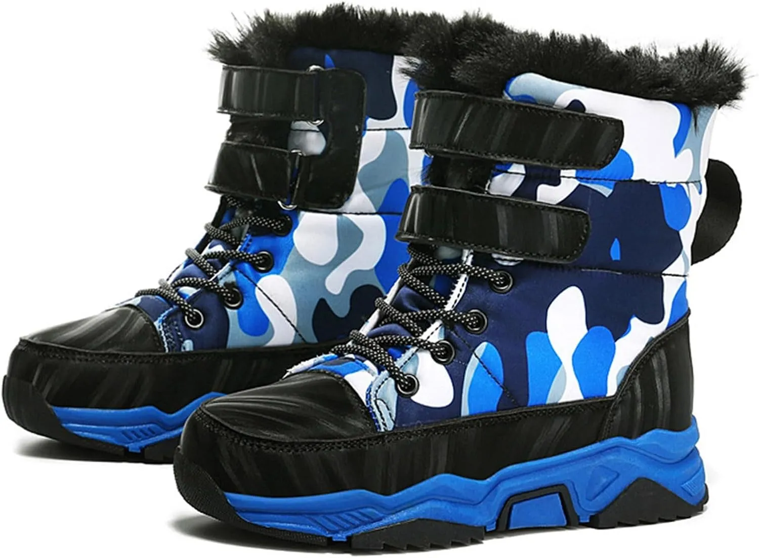 Boys Girls Snow Boots Waterproof Mid Calf Boots Faux Fur Lined Winter Shoes Anti Slip Hiking Boots for Little/Big Kids