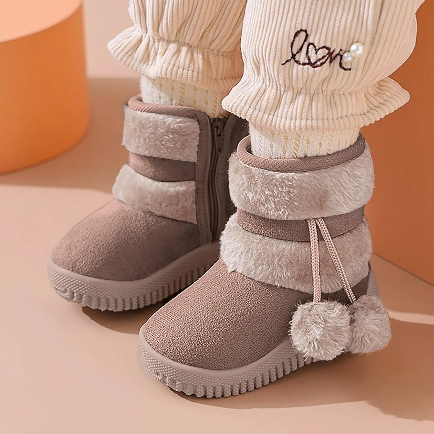 Boys Girls Wnter Snow Boots Faux Fur Lining Anti-Slip Winter Boots Outdoor Comfort Warm Ankle Booties Warm Shoes