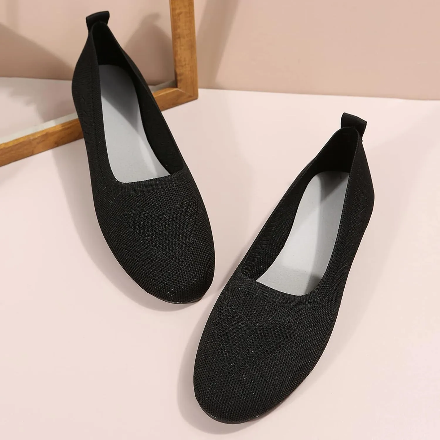 Casual Shoes Flat Women's Dress Flat Ballet Low Comfort Soft Flats for Women Pointed Toe Knit Ballet Ladies Fashion Solid Flats