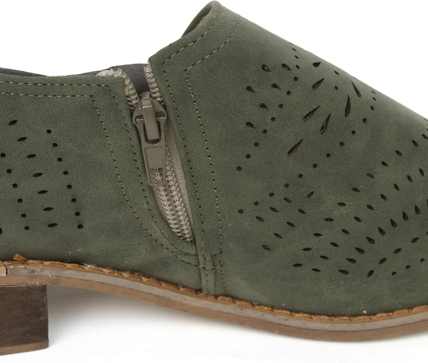 Cathalem Ankle Boots for Women Cut Out Slip On Low Heel Short Chunky Stacked Heel Perforated Side V Cut Western Booties