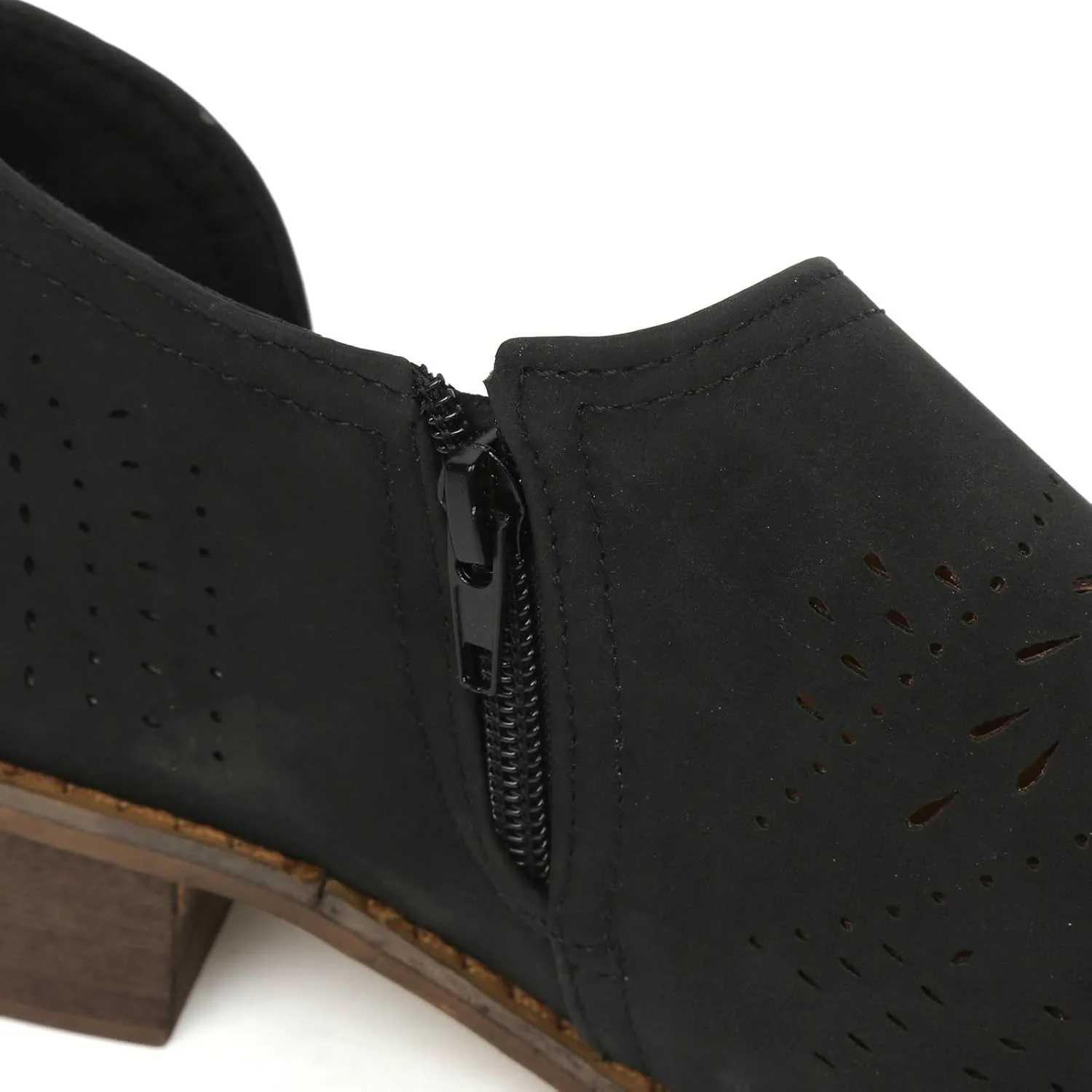 Cathalem Ankle Boots for Women Cut Out Slip On Low Heel Short Chunky Stacked Heel Perforated Side V Cut Western Booties