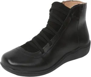 Cathalem Ankle Boots for Women Fall Arch Support Booties Side Zip-up Vintage Leather Damping Shoes Flat Heel Booties