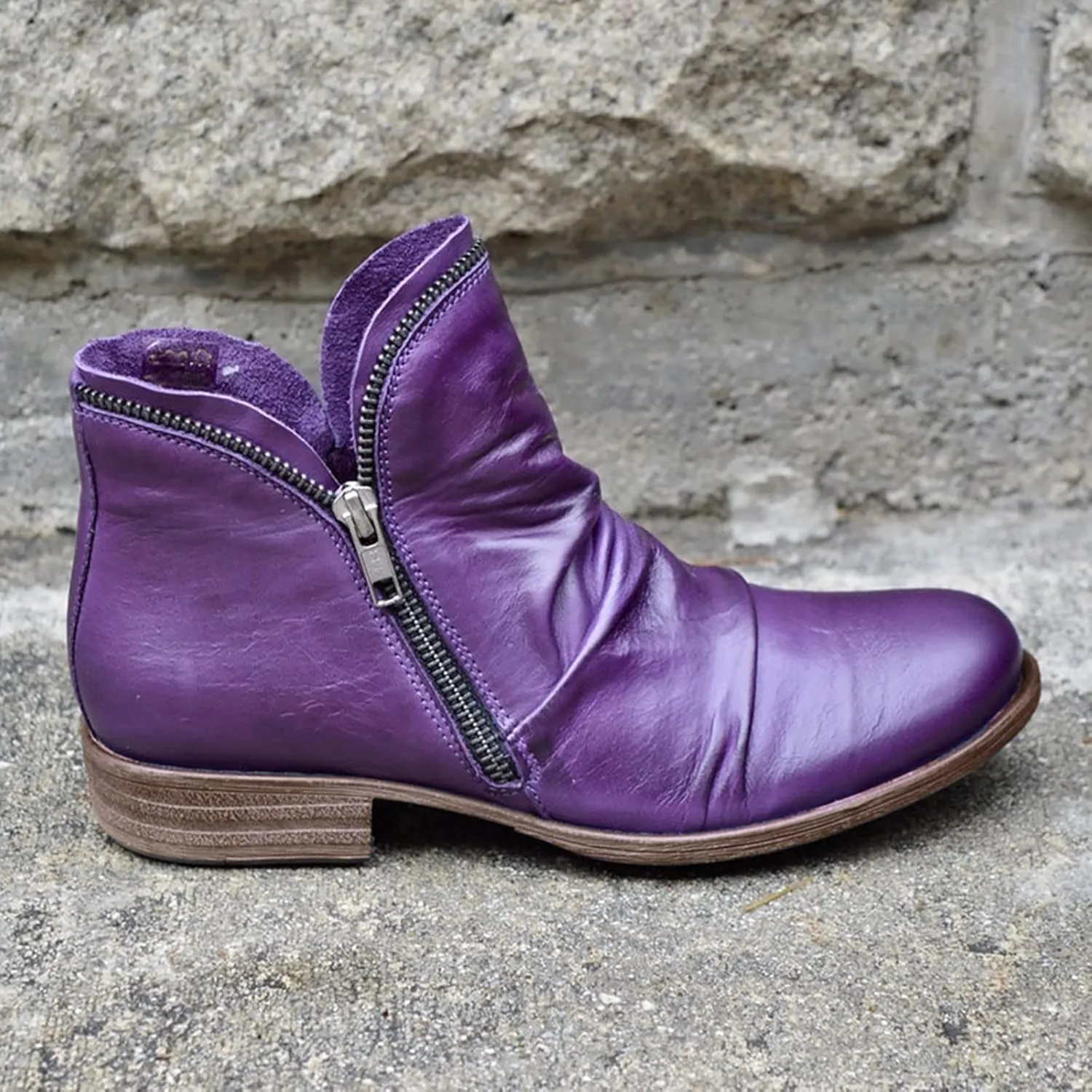 Cathalem Ankle Boots for Women Low Heel Short Shoes Retro Casual Zipper Boots Side Zip-up Leather Shoes Womens Booties Fall