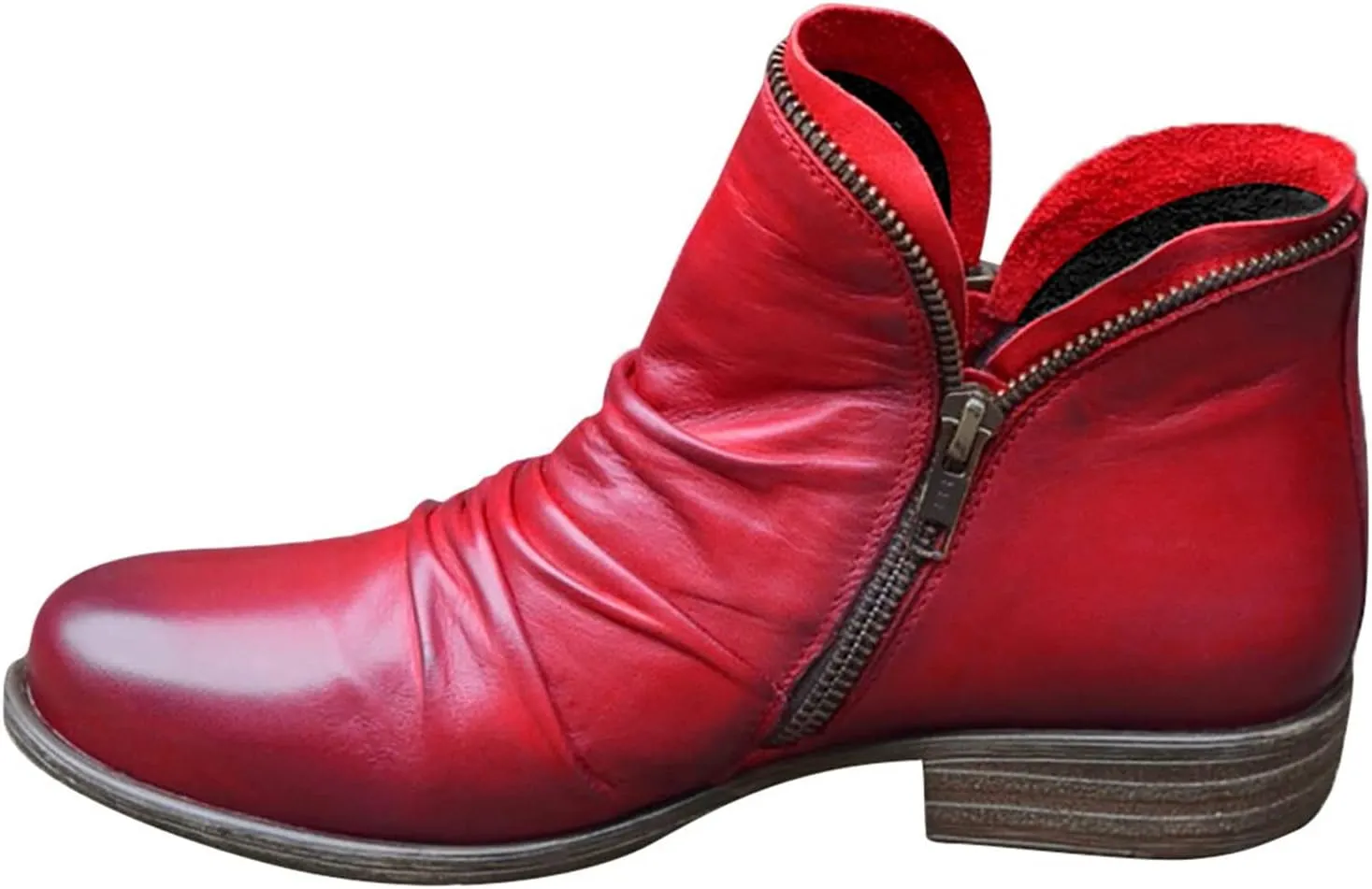 Cathalem Ankle Boots for Women Low Heel Short Shoes Retro Casual Zipper Boots Side Zip-up Leather Shoes Womens Booties Fall