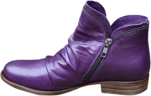 Cathalem Ankle Boots for Women Low Heel Short Shoes Retro Casual Zipper Boots Side Zip-up Leather Shoes Womens Booties Fall