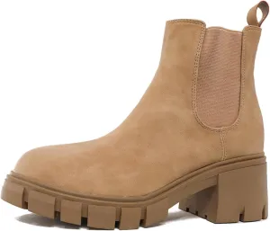 Cathalem Ankle Boots for Women Platform Ankle Booties Chelsea Slip on Chunky Block Heel Leather Combat Boots