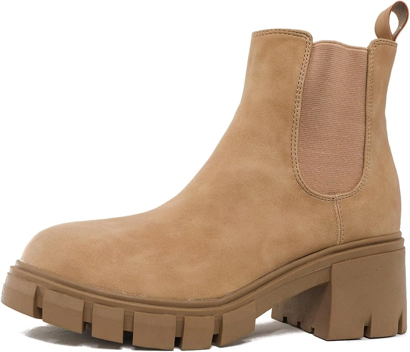 Cathalem Ankle Boots for Women Platform Ankle Booties Chelsea Slip on Chunky Block Heel Leather Combat Boots