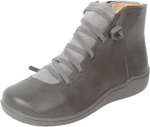 Cathalem Ankle Boots for Women Premium Orthopedic Boots Arch Support Leather Comfortable Side Zip Wedge Booties