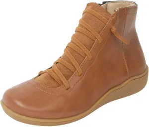 Cathalem Ankle Boots for Women Premium Orthopedic Boots Arch Support Leather Comfortable Side Zip Wedge Booties