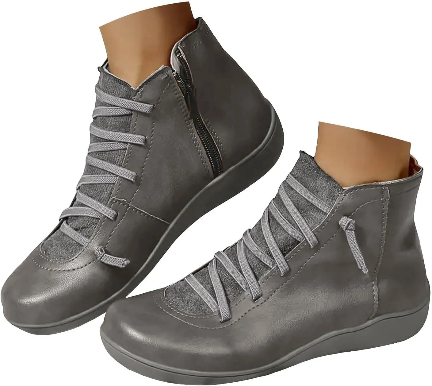 Cathalem Ankle Boots for Women Premium Orthopedic Boots Arch Support Leather Comfortable Side Zip Wedge Booties