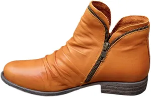 Cathalem Ankle Boots for Women Retro Zipper Womens Boots Low Heel Short Shoes Side Zip-up Vintage Leather Damping Shoes
