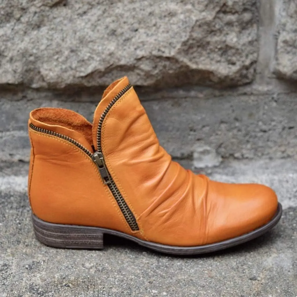 Cathalem Ankle Boots for Women Retro Zipper Womens Boots Low Heel Short Shoes Side Zip-up Vintage Leather Damping Shoes