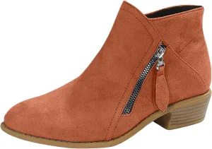 Cathalem Ankle Boots for Women Vintage Slip on Round Toe Side Zipper Chunky Block Mid Heel Booties Outdoor Ladies Shoes