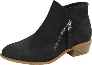 Cathalem Ankle Boots for Women Vintage Slip on Round Toe Side Zipper Chunky Block Mid Heel Booties Outdoor Ladies Shoes