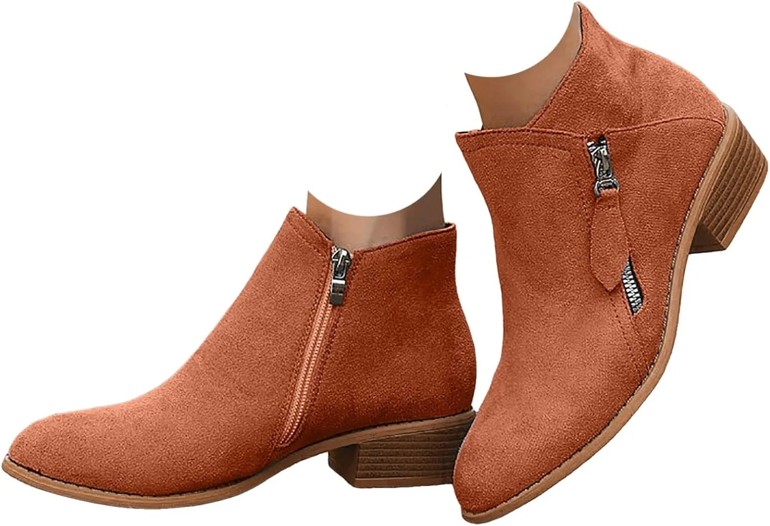 Cathalem Ankle Boots for Women Vintage Slip on Round Toe Side Zipper Chunky Block Mid Heel Booties Outdoor Ladies Shoes