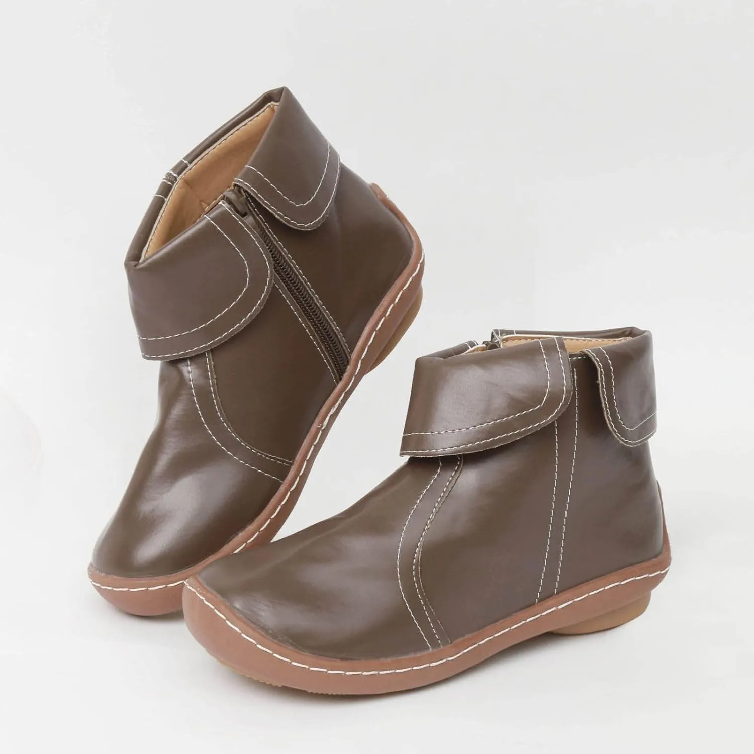 Cathalem Booties for Women 2024, 2024 New Flat Heel Booties Arch Support Booties Side Zip-up Vintage Leather Damping Shoes