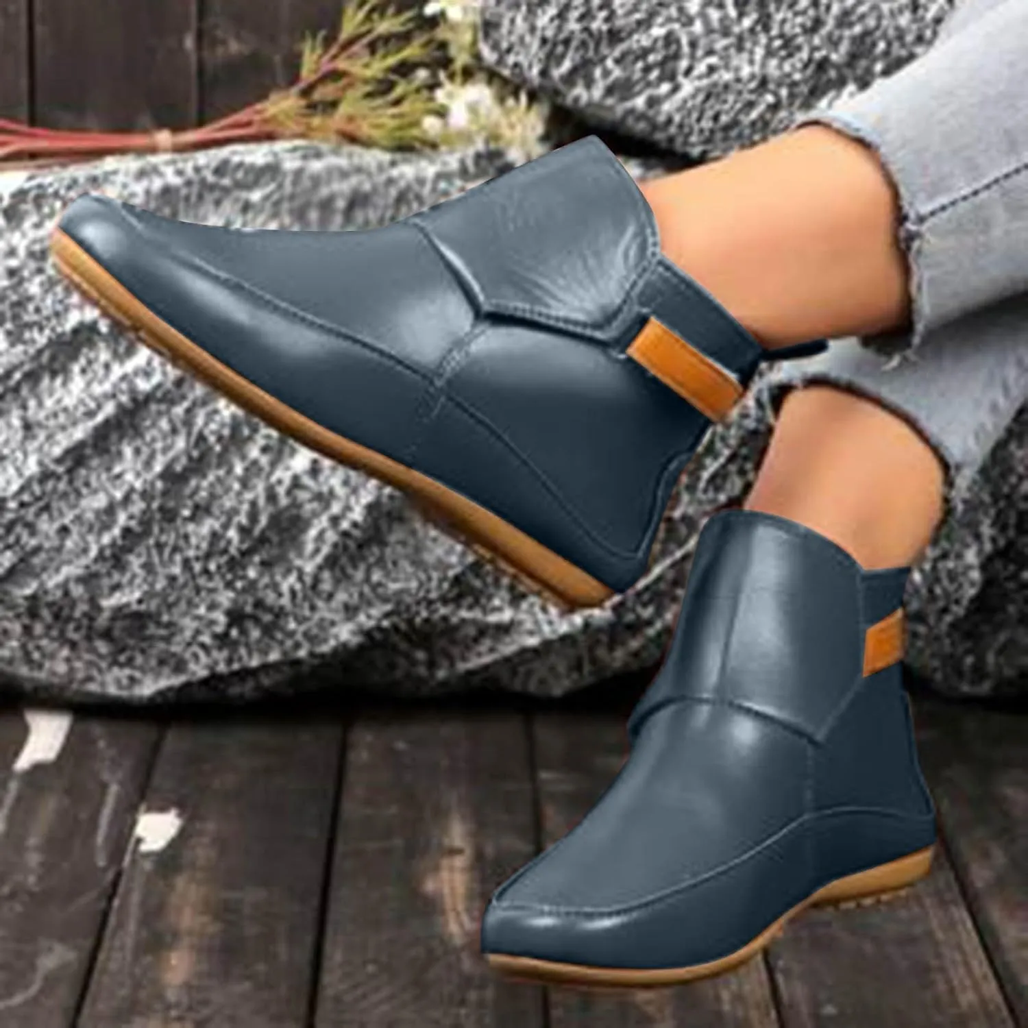 Cathalem Booties for Women 2024,Arch Support Booties Side Zip-up Vintage Leather Damping Shoes Flat Heel Booties