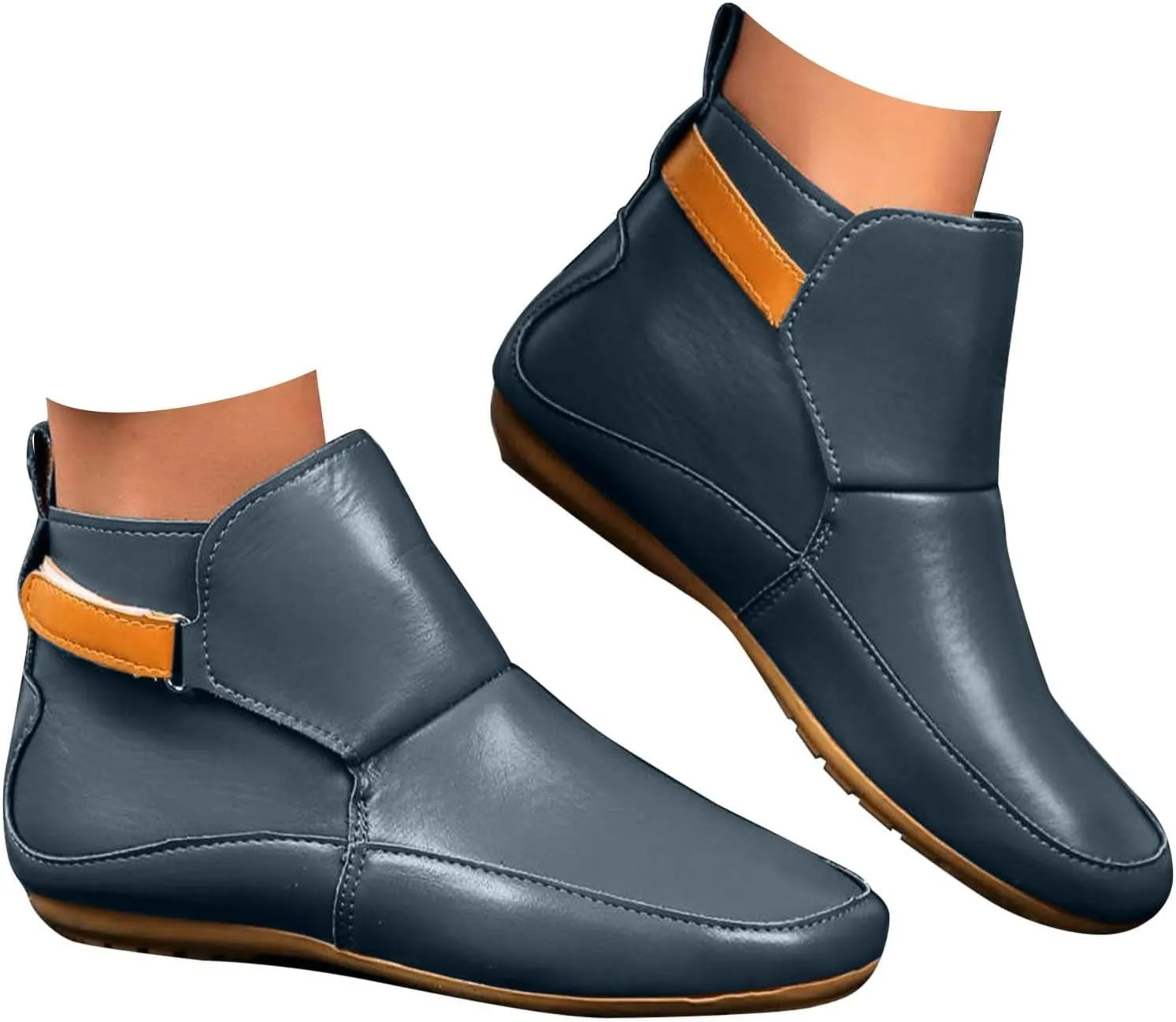 Cathalem Booties for Women 2024,Arch Support Booties Side Zip-up Vintage Leather Damping Shoes Flat Heel Booties