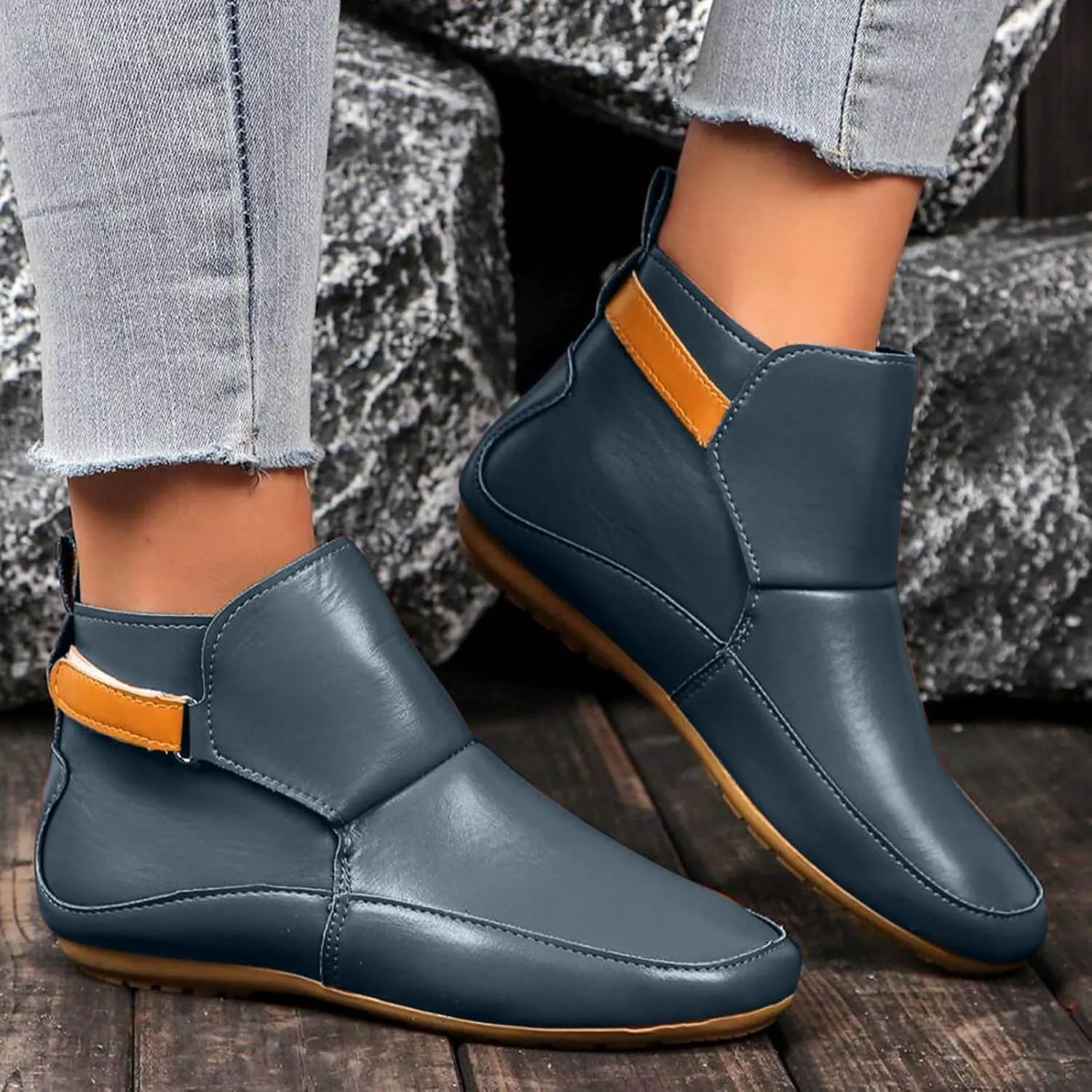 Cathalem Booties for Women 2024,Arch Support Booties Side Zip-up Vintage Leather Damping Shoes Flat Heel Booties