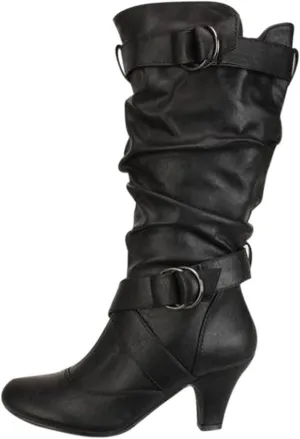 Cathalem Booties for Women Leather Boots Sexy Mid Calf Boots for Women Dressy Round Toe High Heel Mid Calf Boots with Zipper
