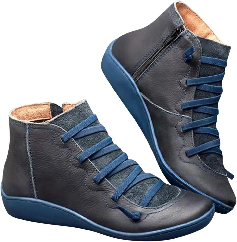 Cathalem Boots for Women Orthopedic Ankle Boots Arch Support Leather Comfortable Side Zip Wedge Booties Fall Boots Women