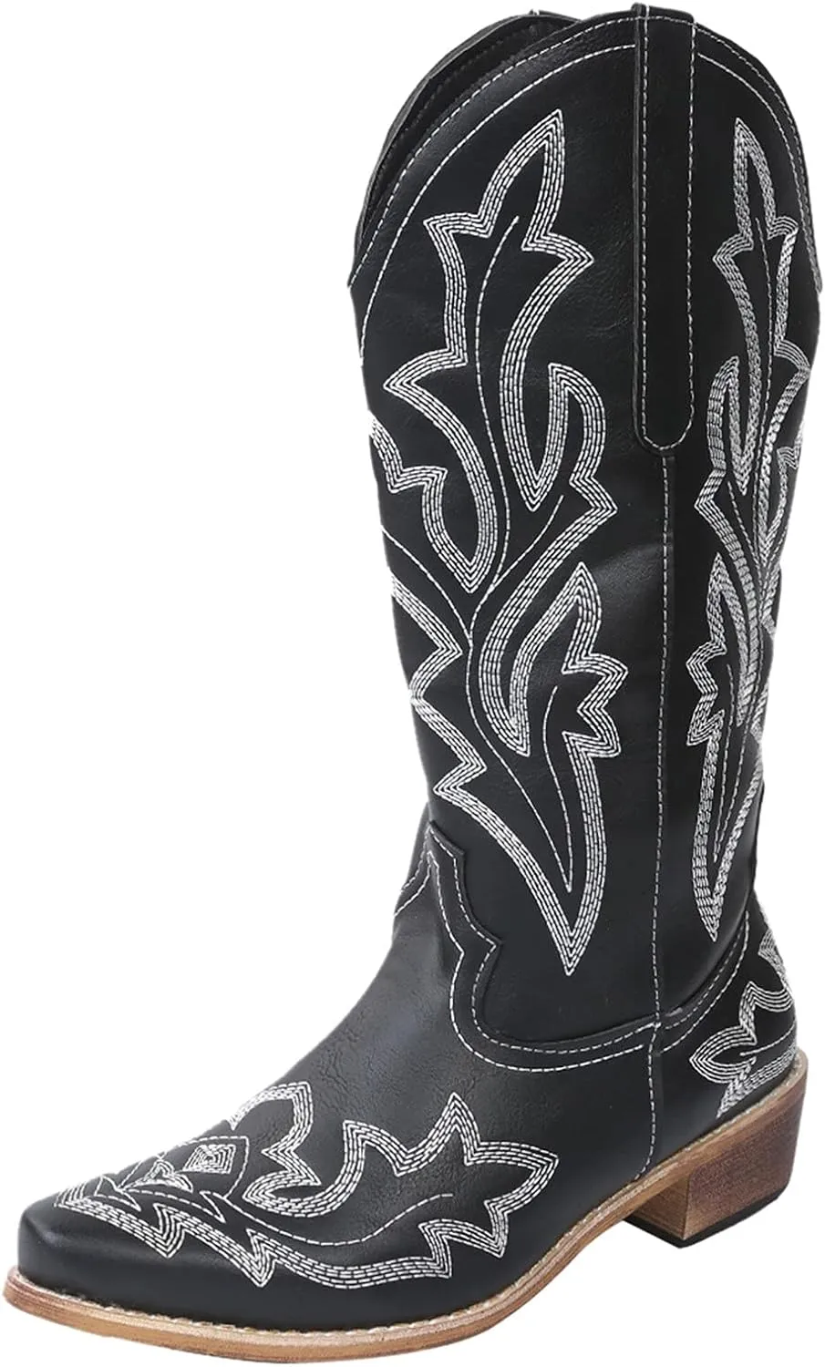 Cathalem Cowboy Boots for Women Cowgirl Boots Square Toe Mid Calf Western Boots Ladies Fashion Boots with Chunky Heel