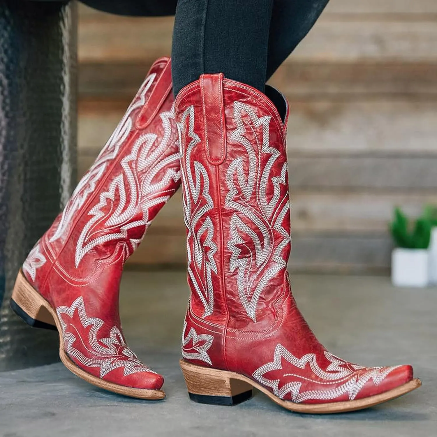Cathalem Cowboy Boots for Women Cowgirl Boots Square Toe Mid Calf Western Boots Ladies Fashion Boots with Chunky Heel