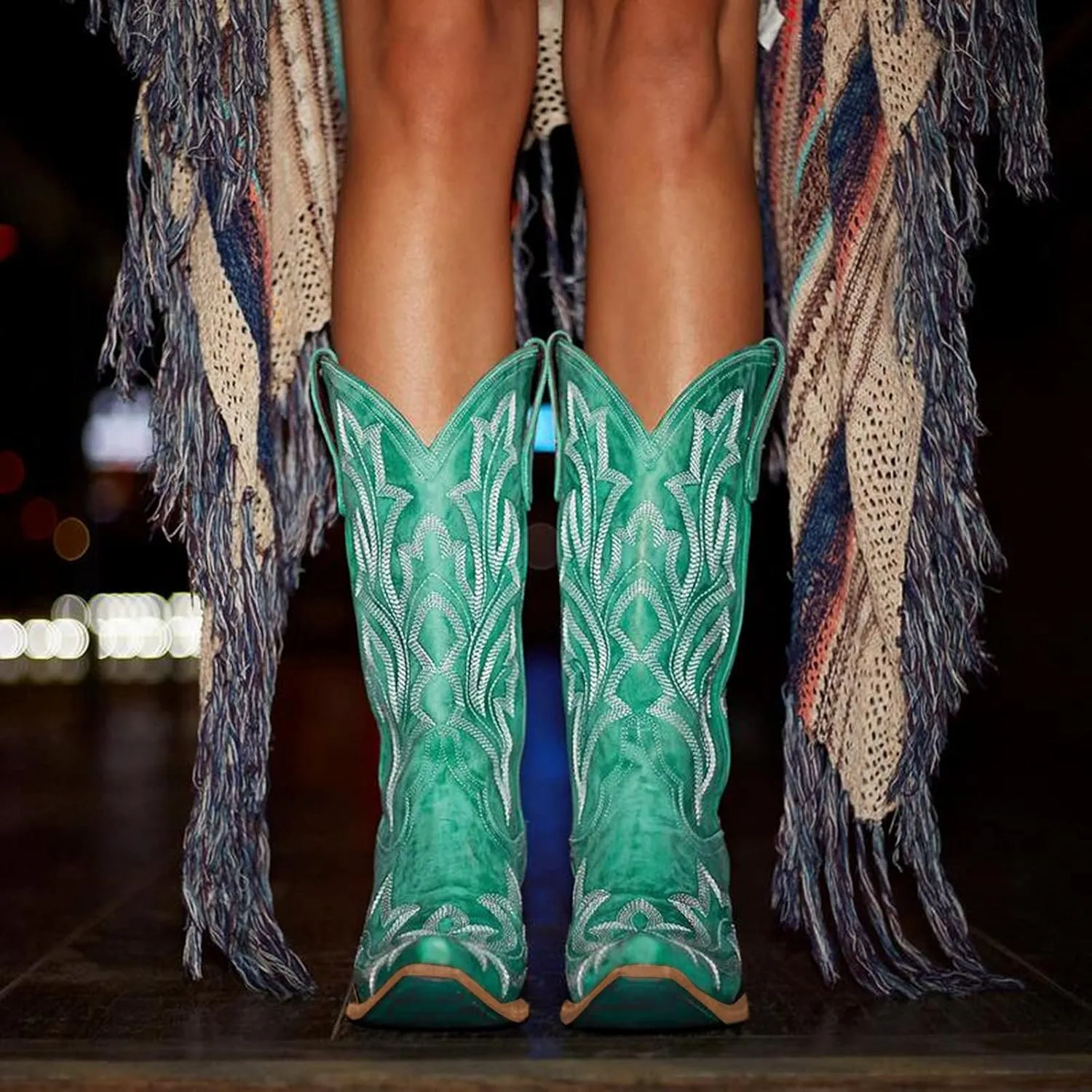 Cathalem Cowboy Boots for Women Cowgirl Boots Square Toe Mid Calf Western Boots Ladies Fashion Boots with Chunky Heel