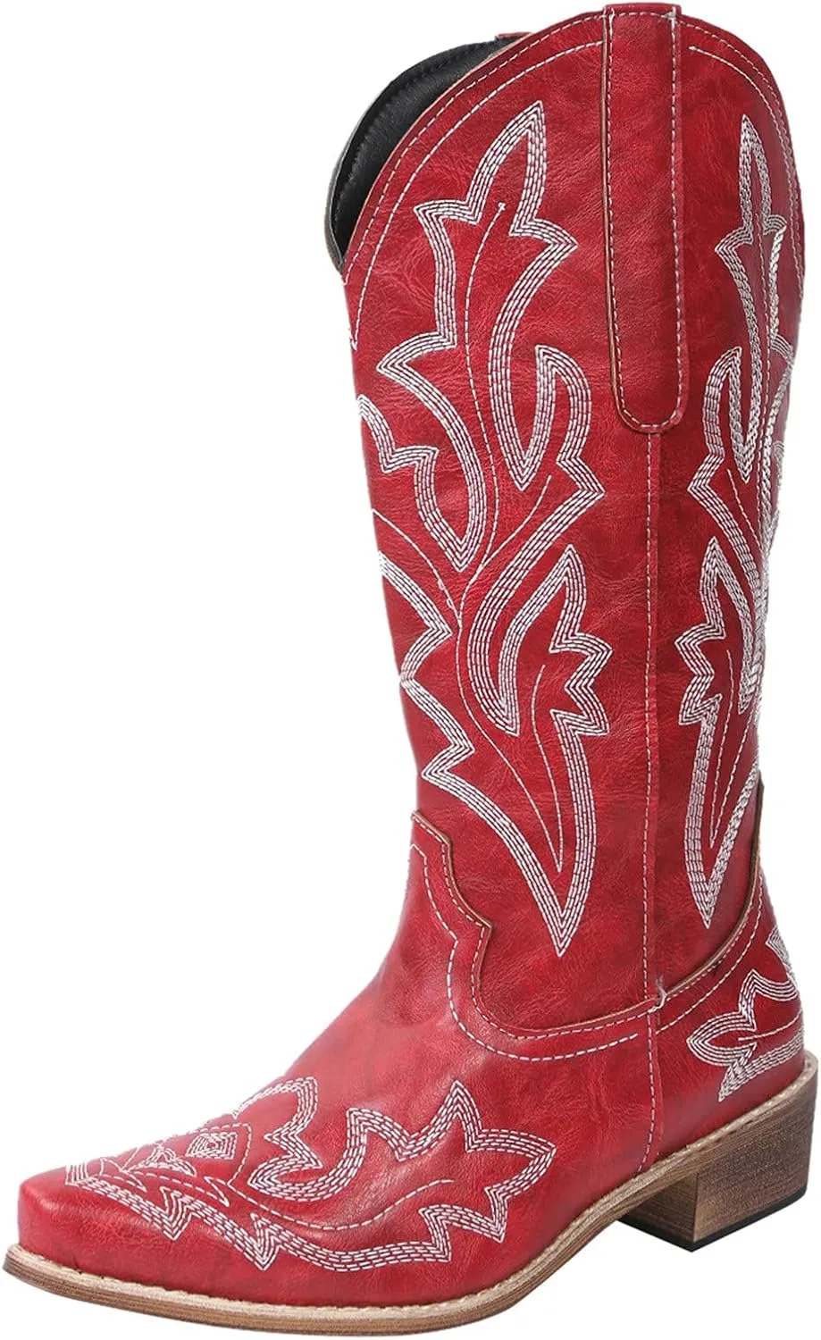 Cathalem Cowboy Boots for Women Cowgirl Boots Square Toe Mid Calf Western Boots Ladies Fashion Boots with Chunky Heel