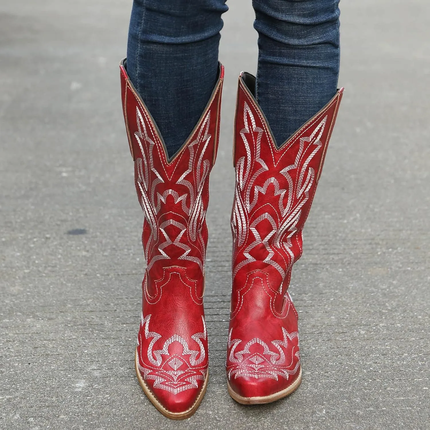 Cathalem Cowboy Boots for Women Cowgirl Boots Square Toe Mid Calf Western Boots Ladies Fashion Boots with Chunky Heel